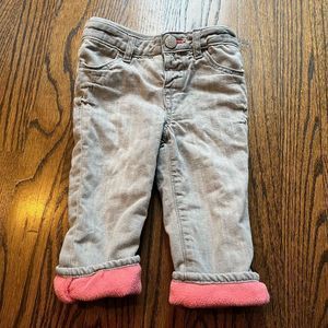 Gap Fleece Lined Gray Wash Elastic Waist Girl’s Jeans - 12-18 months